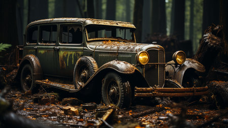 Old abandoned car in the city.の素材