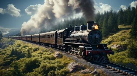 Train blowing lots of smoke.の素材