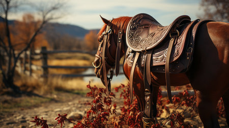 Brown leather saddle.の素材