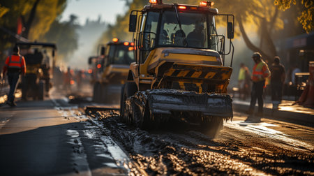 construction site. Road construction workersの素材