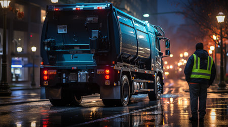 Garbage truck and worker.の素材