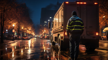 Garbage truck and worker.の素材