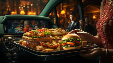 Woman with a burger.の素材