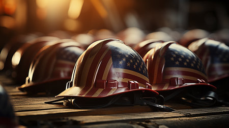 Construction helmet with USA flag.の素材