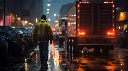 Garbage truck and worker.の素材