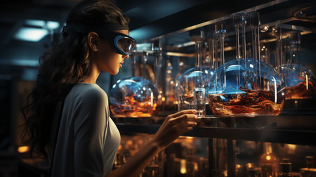 Scientist VR headset in lab.の素材