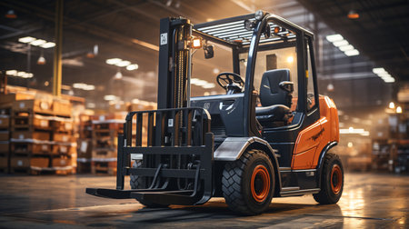 Forklift in warehouse.の素材