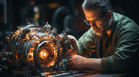 Technician is repairing a turbine.の素材
