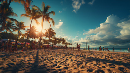View of people at the beach.の素材