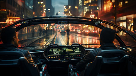 Man ride in a self driving car.の素材