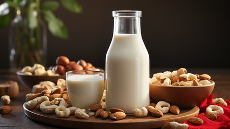 Bottle of milk on the table.の素材