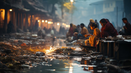 Poor people at dirty city.の素材