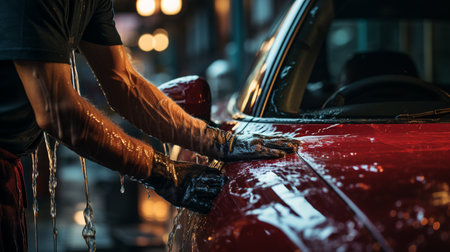 Man washing his car.の素材