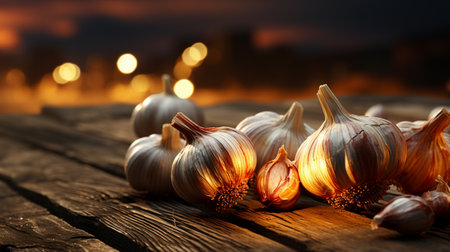 Garlic on the wooden table.の素材