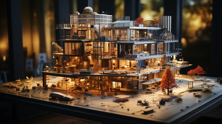 Architectural city projects on the table.の素材