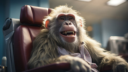 Monkey in dental chair at clinic.の素材