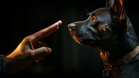 Human hand and dog head.の素材