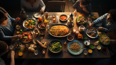 Top view of family dinner.の素材