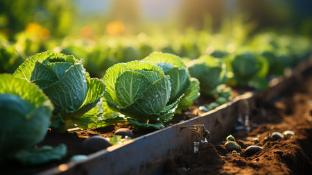 Cabbage plantation in the field.の素材