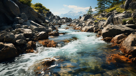 Water flowing over rocks.の素材