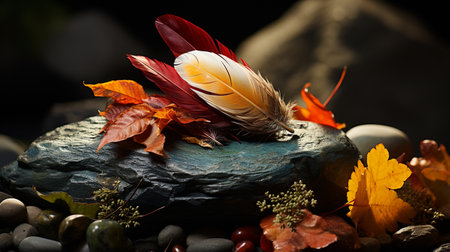 Bird feather on stone.の素材