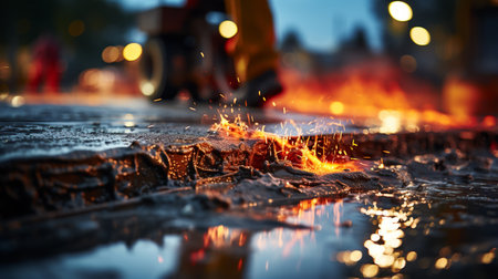 Dirty water path on asphalt road.の素材