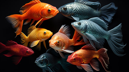 Different fish on the black background.の素材