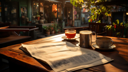 Newspaper and coffee on the table.の素材