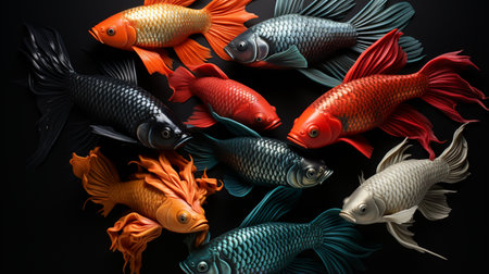 Different fish on the black background.の素材