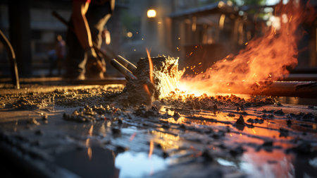Pouring wet concrete at construction site.の素材