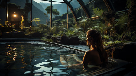Woman with a hydrotherapy water.の素材