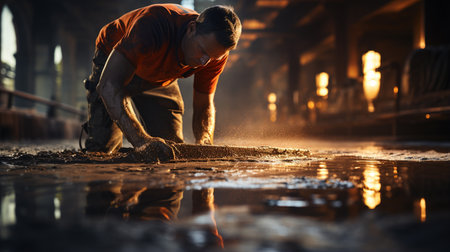 Pouring wet concrete at construction site.の素材