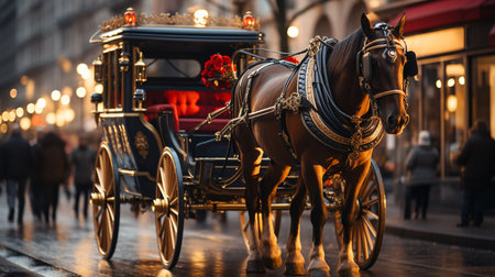 Horse in carriage in the city.の素材