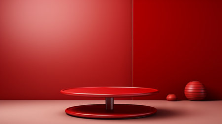 Empty red stand display for advertise.の素材