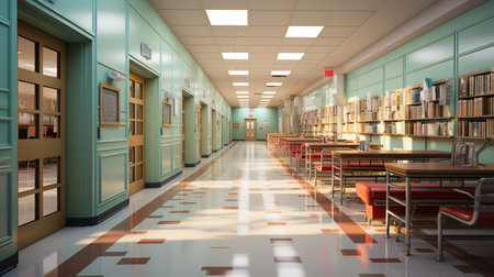 Empty high school hallway.の素材