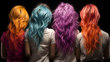Female group in colorful hair.の素材
