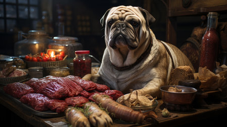 Dog with a fresh meat.の素材