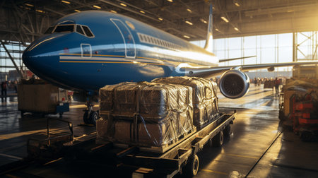 Unloading boxes at airport.の素材