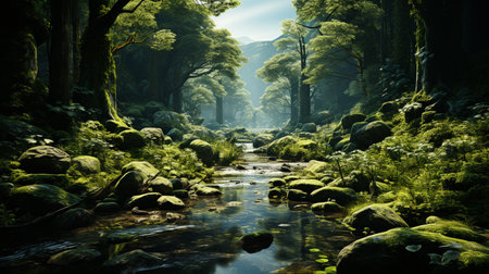 Environmental forest covered with green plants.の素材