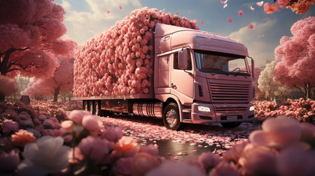 Truck with many flowers of rose.の素材