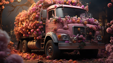 Truck with many flowers of rose.の素材