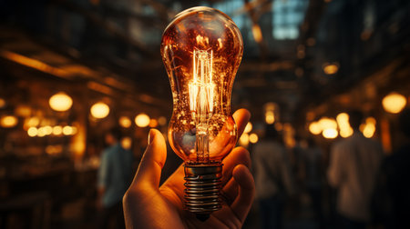 Human hand with glowing light bulb.の素材