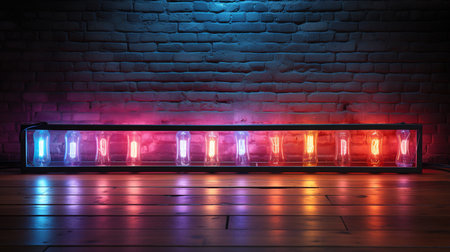 Neon light on brick wall.の素材