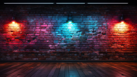 Neon light on brick wall.の素材