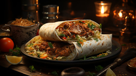 Delicious shawarma on plate.の素材