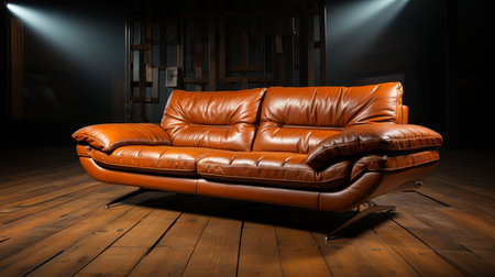 Brown leather sofa.の素材