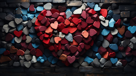 Colorful heart form on brick wall.の素材