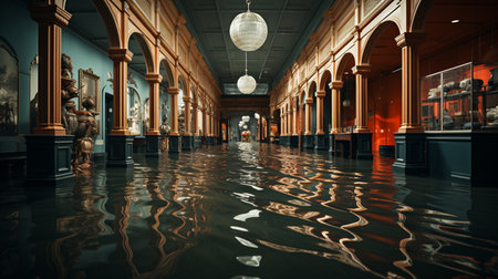 Flood water in museum.の素材