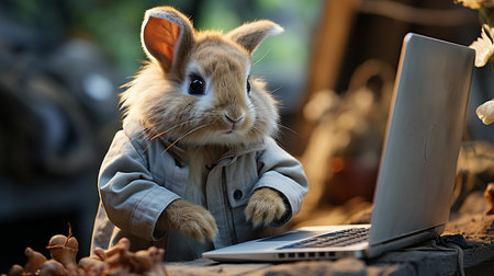 Easter bunny using laptop computer.の素材