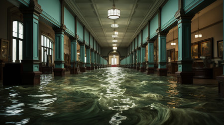 Flood water in museum.の素材